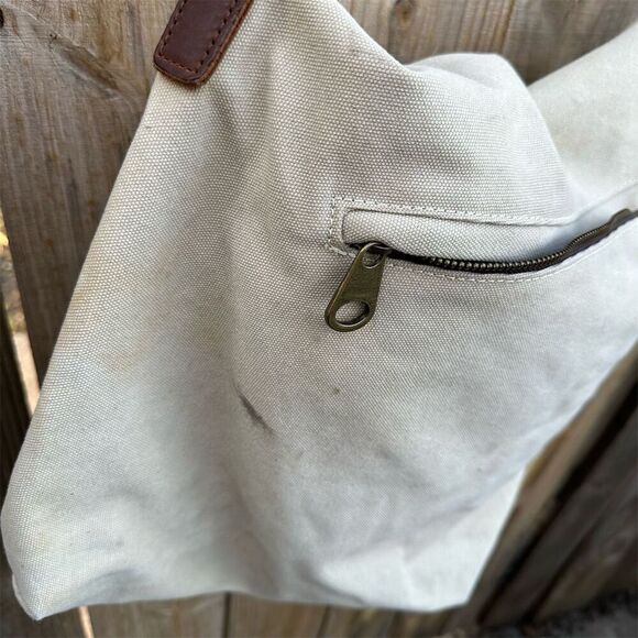 Jesslyn Blake Beige Canvas Leather Crossbody Messenger Bag Unisex - Picture 13 of 15